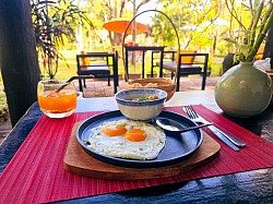 Xiu Mai with eggs and Orange juice